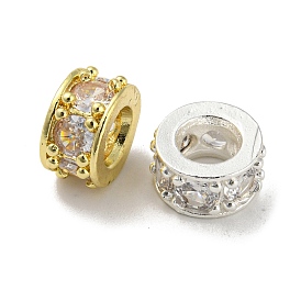 Micro cuivres ouvrent zircone cubique perles européennes, Perles avec un grand trou   , plaqué longue durée, sans plomb et sans cadmium, colonne