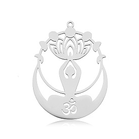 201 Stainless Steel Yoga Theme, Pendants, Laser Cut, Lotus with Human