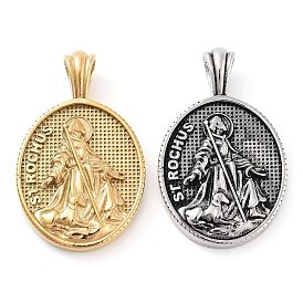 304 Stainless Steel Pendants, Oval with ST ROCHUS Charm