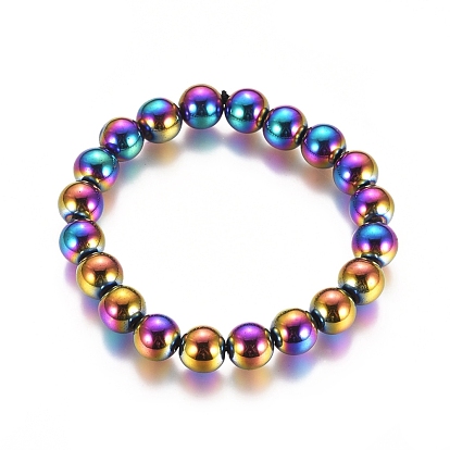 Bracelets de perles hématites synthétiques non magnétiques, ronde