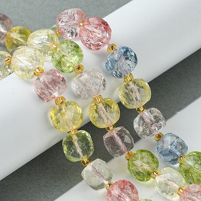 Brins de perles de cristal de topaze de couleur synthétique, avec des perles de rocaille, cube à facettes