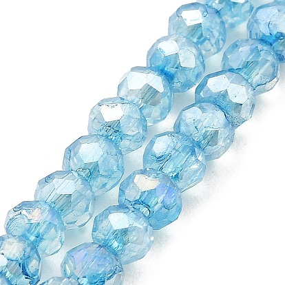 Spray Painted Imitation Jade Glass Beads Strands, AB Color Plated, Faceted, Round