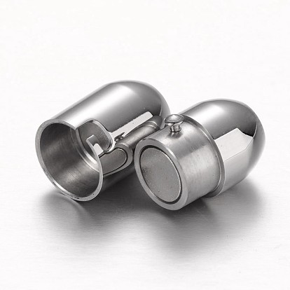 Tube 304 Stainless Steel Magnetic Clasps with Glue-in Ends, 19x9mm, Hole: 5mm
