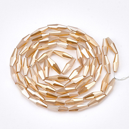 Electroplated Glass Beads Strands, Pearl Luster Plated, Faceted, Oval