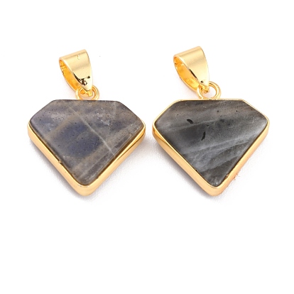 Pendentifs pierres précieuses naturelles mixtes, avec les accessoires en laiton dorés, diamant
