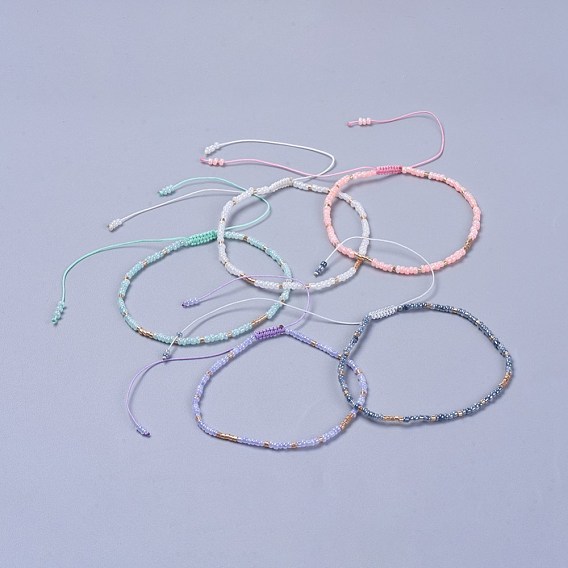 Pulseras de cuentas trenzadas de hilo de nylon ajustable, con cuentas de vidrio y cuentas de bugle de vidrio