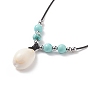 5 pcs 5 ensemble de colliers avec pendentif en coquille de cauri naturel de style, colliers empilables de pierres précieuses mélangées naturelles et synthétiques et de perles de laiton pour femmes
