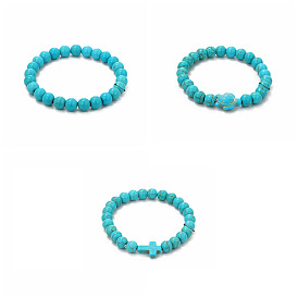 Bracelets de perles de turquoise synthétique, bracelet extensible style bohème pour femme