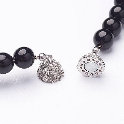 Pierres précieuses mixte colliers de perles, avec des entretoises de talon d'alliage et des fermoirs magnétiques strass