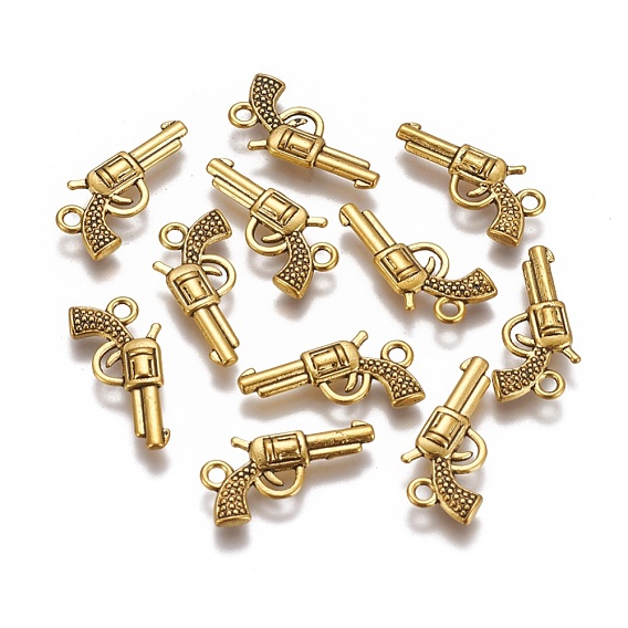 Zinc Alloy Gun Necklace Pendants, Revolver Pistol Charm, Lead Free and Cadmium Free, 22x12x3mm, hole: 2mm