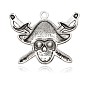 Pirate Style Skull Antique Silver Plated Alloy Enamel Rhinestone Pendants, 34x45x6mm, Hole: 2.5mm