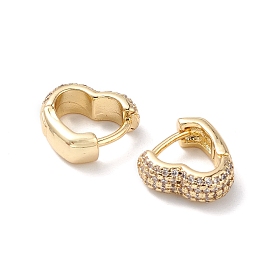 Boucles d'oreilles créoles en forme de cœur avec zircons cubiques transparents, bijoux en laiton pour femmes