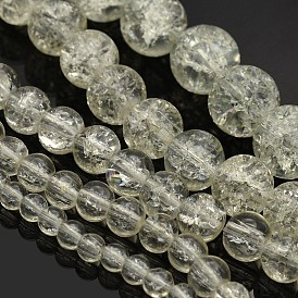 Craquelés mixte perles rondes en verre, 4~12mm, Trou: 1mm, Environ 66~200 pcs/chapelet, 29.9 pouces ~ 31.5 pouces