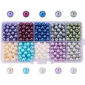10 Color Eco-Friendly Pearlized Round Glass Pearl Beads, Dyed