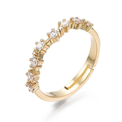 Exquisite Cubic Zirconia Flower Adjustable Ring, Brass Finger Ring for Women, Nickel Free