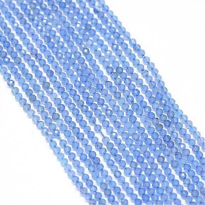 Calcédoine bleue naturelle rangées de perles, facette, teint, ronde