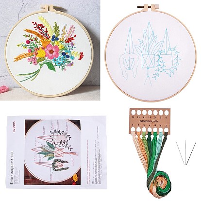 4 Sets 4 Style Embroidery Tool Accessories, Plastic Cross Stitch Embroidery Hoops, with Iron Screws and Cotton Cloth
