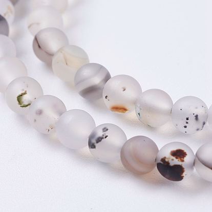 Natural Agate Beads Strands, Frosted, Round