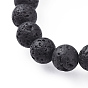 Gemstone Stretch Bracelets, with Natural Lava Rock Beads and Brass Micro Pave Cubic Zirconia Beads, Crown
