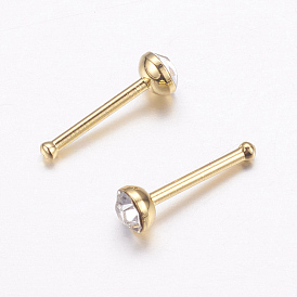 316 l clous de nez en acier inoxydable chirurgical bijoux de piercing au nez, anneaux d'os de nez, avec strass, or