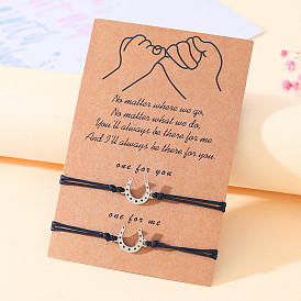 Stylish Stainless Steel Horseshoe Braided Couple Bracelet Card Rope for Women