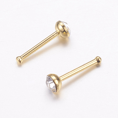 316L Surgical Stainless Steel Nose Studs Nose Piercing Jewelry, Nose Bone Rings, with Rhinestone, Golden