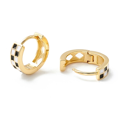 Tartan Pattern Enamel Chunky Hinged Huggie Hoop Earrings for Women, Real 18K Gold Plated Brass Jewelry, Cadmium Free & Nickel Free & Lead Free