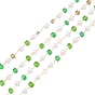 Faceted Cube Glass & ABS Plastic Imitation Pearl Beaded Chains, with Light Gold 304 Stainless Steel Findings, Soldered