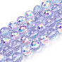 Transparent Electroplate Glass Beads Strands, Faceted, Half AB Color Plated, Round