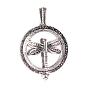 Alloy Diffuser Locket Pendants, with Magnetic, Flat Round with Dragonfly