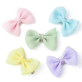 Cute Bowknot Organza Alligator Hair Clips, with Alloy & Plastic Chips, for Girls