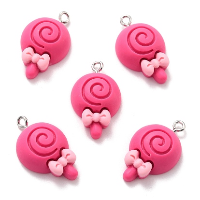 Resin Pendants, with Platinum Tone Iron Loop, Lollipop with Bowknot