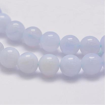 Brins de perles d'agate bleu clair naturel, classe ab, ronde