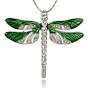 Platinum Alloy Enamel Dragonfly Big Pendants, with Rhinestone, 57x64x5mm, Hole: 2mm