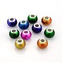 Spray Painted Glass European Beads, Large Hole Rondelle Beads, with Brass Cores, 14x11mm, Hole: 5mm