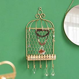 Birdcage Iron Wall Jewelry Holder, Organizer Earring Necklace Bracelet Hanging Storage Rack for Home