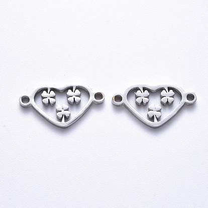 201 Stainless Steel Links Connectors, Laser Cut, Heart with Clover