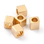 Brass Spacer Beads, Long-Lasting Plated, Cube with Round Hole