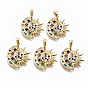 Brass Micro Pave Colorful Cubic Zirconia Pendants, Sun with Moon, Nickel Free