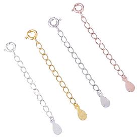 4 Pieces Extension Chain with Spring Clasp Sterling Silver Extender Chains Necklace Bracelet Anklet Removable Chain Extenders Charms for DIY Jewelry Making Accessories
