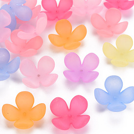 Frosted Acrylic Bead Caps, 4-Petal, Flower