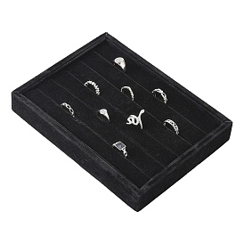 Wooden Cuboid Jewelry Rings Displays, Covered with Velvet, with Sponge Inside, 20x15x3.2cm