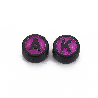 Opaque Acrylic Beads, Flat Round with Alphabet
