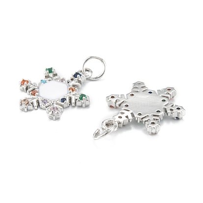 Christmas Themed Brass Micro Pave Cubic Zirconia Pendants, with Jump Ring, Long-Lasting Plated, Snowflake