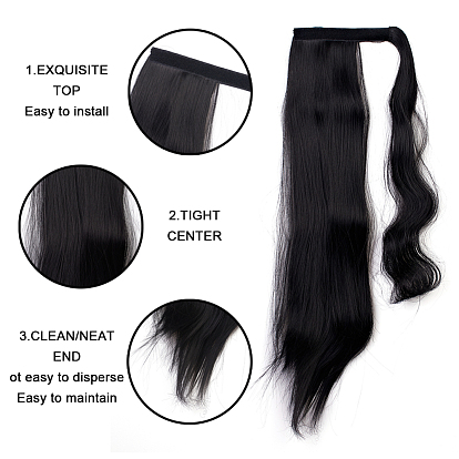 Long Straight Ponytail Hair Extension Magic Paste, Heat Resistant High Temperature Fiber, Wrap Around Ponytail Synthetic Hairpiece, for Women