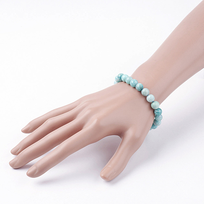 Natural Amazonite Beads Stretch Bracelets, with Cardboard Jewelry Box Packing