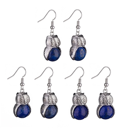 Gemstone Owl Dangle Earrings, Platinum Brass Jewelry for Women