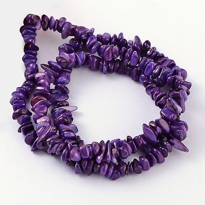Chapelets de perles de coquillage naturel, teint, puces, 5~12x5~8x1~6mm, Trou: 1mm