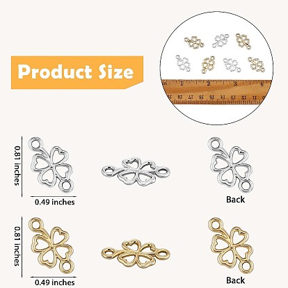 60 Pieces Four Leaf Clover Connector Charm Alloy Lucky Clover Charm Pendant with Jump Ring for Jewelry Necklace Bracelet Earring Making Crafts