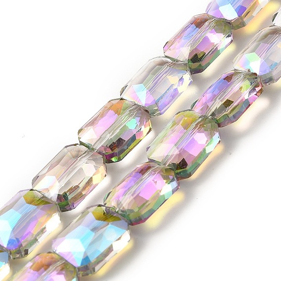 Transparentes perles de verre de galvanoplastie brins, facette, demi-plaqué, rectangle